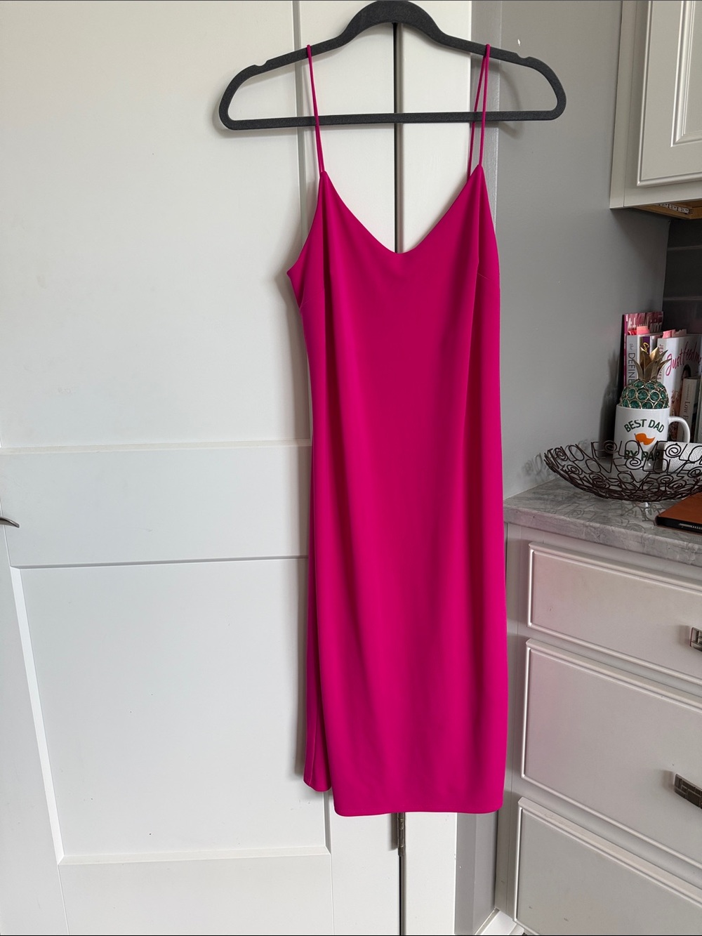 Express Hot Pink Slip Midi Dress with Spaghetti Straps